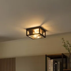 Plafonnier industriel brun rouille IP44 2 lumières - Charlois