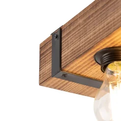 Plafonnier industriel intelligent en bois et acier avec 4 ampoules WiFi A60 - Reena