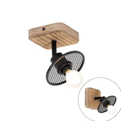 Plafonnier industriel noir avec bois - Jasmijn