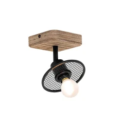 Plafonnier industriel noir avec bois - Jasmijn