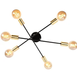 Plafonnier industriel noir avec or 6 lumières - Sydney
