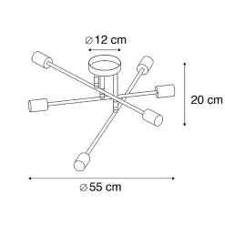 Plafonnier industriel noir avec or 6 lumières - Sydney