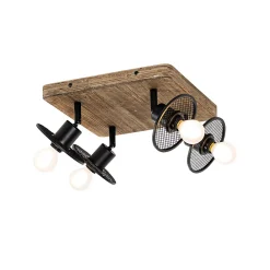 Plafonnier industriel noir avec bois 4 lumières - Jasmine