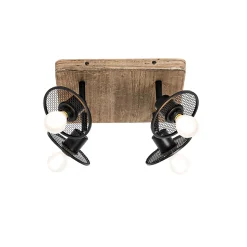 Plafonnier industriel noir avec bois 4 lumières - Jasmine