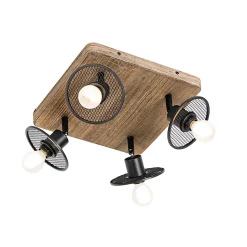 Plafonnier industriel noir avec bois 4 lumières - Jasmine