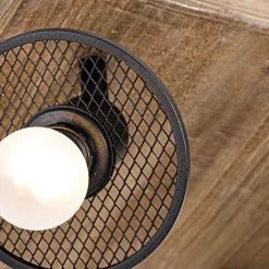 Plafonnier industriel noir avec bois 4 lumières - Jasmine