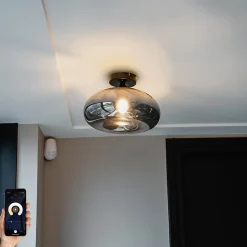 Plafonnier intelligent noir avec verre fumé, WiFi inclus - Busa