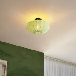 Plafonnier Japandi vert avec abat-jour en tissu - Bida