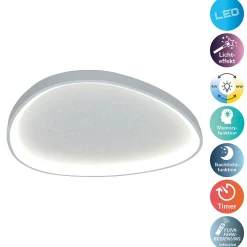 Plafonnier LED ARGESA 42x7cm metal plastique blanc moderne dimmable CCT veilleuse minuterie telecommande effet cristal