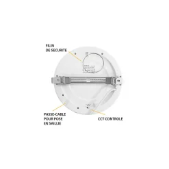Plafonnier LED Blanc AC220/240V 18W 1800lm 100 IP40/20 IK06 220mm - CCT 3000K / 4000K / 6500K perçage 53mm