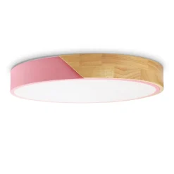 Plafonnier LED Circulaire 40cm 24W 2400LM Métal Rose et Bois Naturel Lumière Sélectionnable 3000K4000K6000K