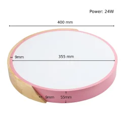 Plafonnier LED Circulaire 40cm 24W 2400LM Métal Rose et Bois Naturel Lumière Sélectionnable 3000K4000K6000K