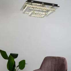 Plafonnier LED cristal 2 carrés design - Wade