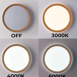 Plafonnier LED de plafond 30W 38cm CCT 3000K6000K Noireffet bois Modèle LUNADA