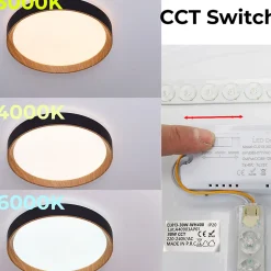 Plafonnier LED de plafond 30W 38cm CCT 3000K6000K Noireffet bois Modèle LUNADA