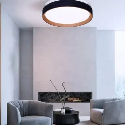 Plafonnier LED de plafond 30W 38cm CCT 3000K6000K Noireffet bois Modèle LUNADA