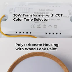 Plafonnier LED de plafond 30W 38cm CCT 3000K6000K Effet Bois Modèle LUNADA