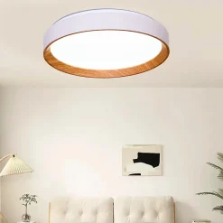 Plafonnier LED de plafond 30W 38cm CCT 3000K6000K BlancEffet Bois Modèle LUNADA