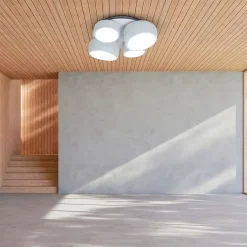 Plafonnier LED ELIORA 48.1x43.1x15cm metal plastique blanc moderne dimmable CCT veilleuse telecommande memoire LEDs integrees