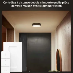 Plafonnier LED intégrée Enrave connecté intensité variable Philips Hue IP20 9,6W 950lm ⌀ 26,1 cm noir