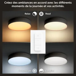 Plafonnier LED intégrée Enrave connecté intensité variable Philips Hue IP20 9,6W 950lm ⌀ 26,1 cm noir