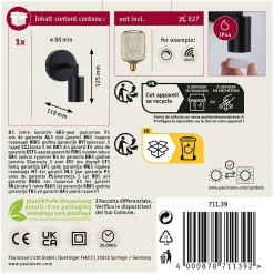 Plafonnier LED Jaron IP44 E27 230V max. 60W gradable Noir mat