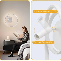 Plafonnier LED NETTLIFE à intensité variable : 40 cm, design moderne, 37 W, avec spot, pour chambre à coucher, salon, blanc