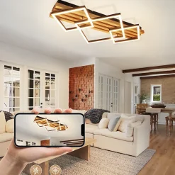 Plafonnier LED NETTLIFE bois : 70 cm plafonnier dimmable lampe de salon lampe de chambre moderne 46W noir fonction mémoire