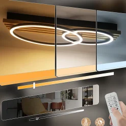 Plafonnier LED NETTLIFE en bois à intensité variable : 55 cm, lampe de chambre à coucher, 36 W, design avec télécommande,