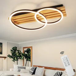 Plafonnier LED NETTLIFE en bois à intensité variable : 55 cm, lampe de chambre à coucher, 36 W, design avec télécommande,