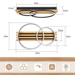 Plafonnier LED NETTLIFE en bois à intensité variable : 55 cm, lampe de chambre à coucher, 36 W, design avec télécommande,