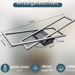 Plafonnier LED NETTLIFE noir 36W dimmable pour salon, bureau, chambre d'enfant