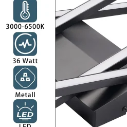 Plafonnier LED NETTLIFE noir 36W dimmable pour salon, bureau, chambre d'enfant