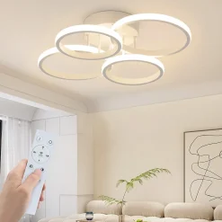 Plafonnier LED NETTLIFE, plafonnier LED à 4 anneaux, intensité variable, blanc, 48 W, lampe de salon