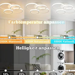 Plafonnier LED NETTLIFE, plafonnier LED à 4 anneaux, intensité variable, blanc, 48 W, lampe de salon
