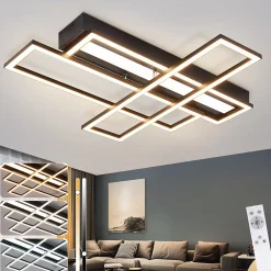 Plafonnier LED NETTLIFE pour salon, noir, rectangulaire, à intensité variable, design moderne