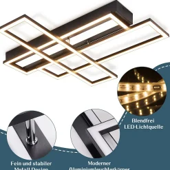 Plafonnier LED NETTLIFE pour salon, noir, rectangulaire, à intensité variable, design moderne