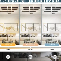 Plafonnier LED NETTLIFE pour salon, noir, rectangulaire, à intensité variable, design moderne