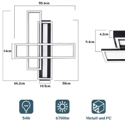 Plafonnier LED NETTLIFE pour salon, noir, rectangulaire, à intensité variable, design moderne
