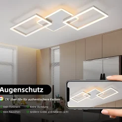 Plafonnier LED NETTLIFE pour salon - Plafonnier à intensité variable avec télécommande 63 W - Grand format - Blanc moderne