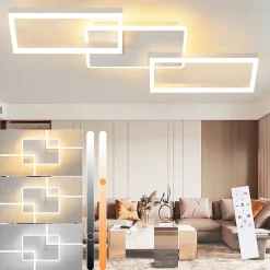 Plafonnier LED NETTLIFE pour salon - Plafonnier à intensité variable avec télécommande 63 W - Grand format - Blanc moderne