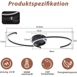 Plafonnier LED NETTLIFE salon 24W plafonnier moderne 3000K pour couloir cuisine