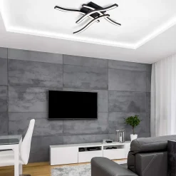 Plafonnier LED ONDA S 45 cm metal plastique noir LED fixe pour salon salle a manger bureau 45 x 45 cm