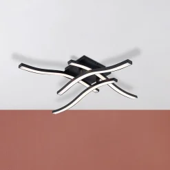 Plafonnier LED ONDA S 45 cm metal plastique noir LED fixe pour salon salle a manger bureau 45 x 45 cm