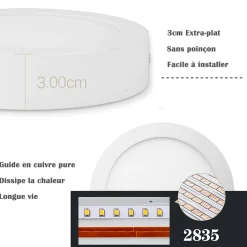Plafonnier led Rond en saillie 18W 225mm Blanc Chaud 3000K