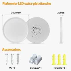 Plafonnier LED Rond 32W Extra-Plat CCT 40cm, Lampe Superslim Sceneswitch 3 ambiances - BLANC