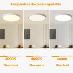 Plafonnier LED Rond 18W Extra-Plat CCT 23 cm, Lampe Superslim Sceneswitch 3 ambiances - Noir