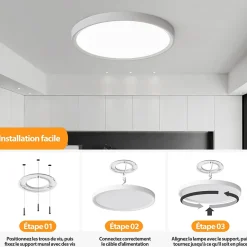 Plafonnier LED Rond 24W Extra-Plat CCT 30cm, Lampe Superslim Sceneswitch 3 ambiances - Noir