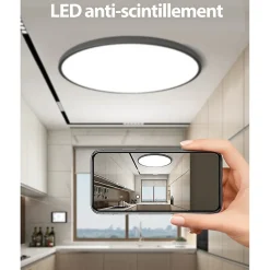 Plafonnier LED Rond 24W Extra-Plat CCT 30cm, Lampe Superslim Sceneswitch 3 ambiances - Noir