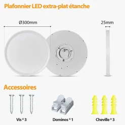 Plafonnier LED Rond 24W Extra-Plat CCT 30cm, Lampe Superslim Sceneswitch 3 ambiances - Noir